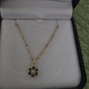 14K Yellow Gold with Sapphires & Diamond